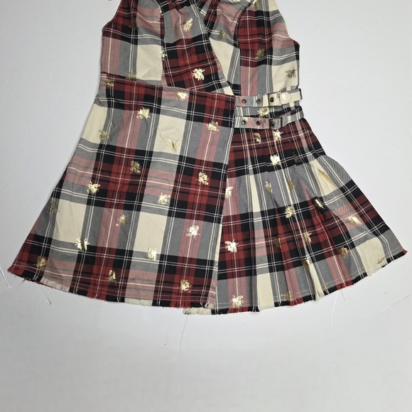 Urban Outfitters Plaid Bee Wrap Dress Jumper Size M Pleated Punk Goth Academia - Picture 3 of 11